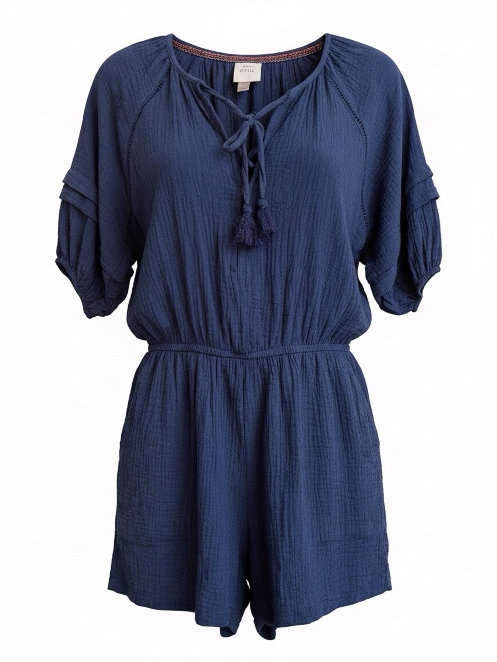 Knox Rose Navy Romper with Multicolor Embroidered Trim